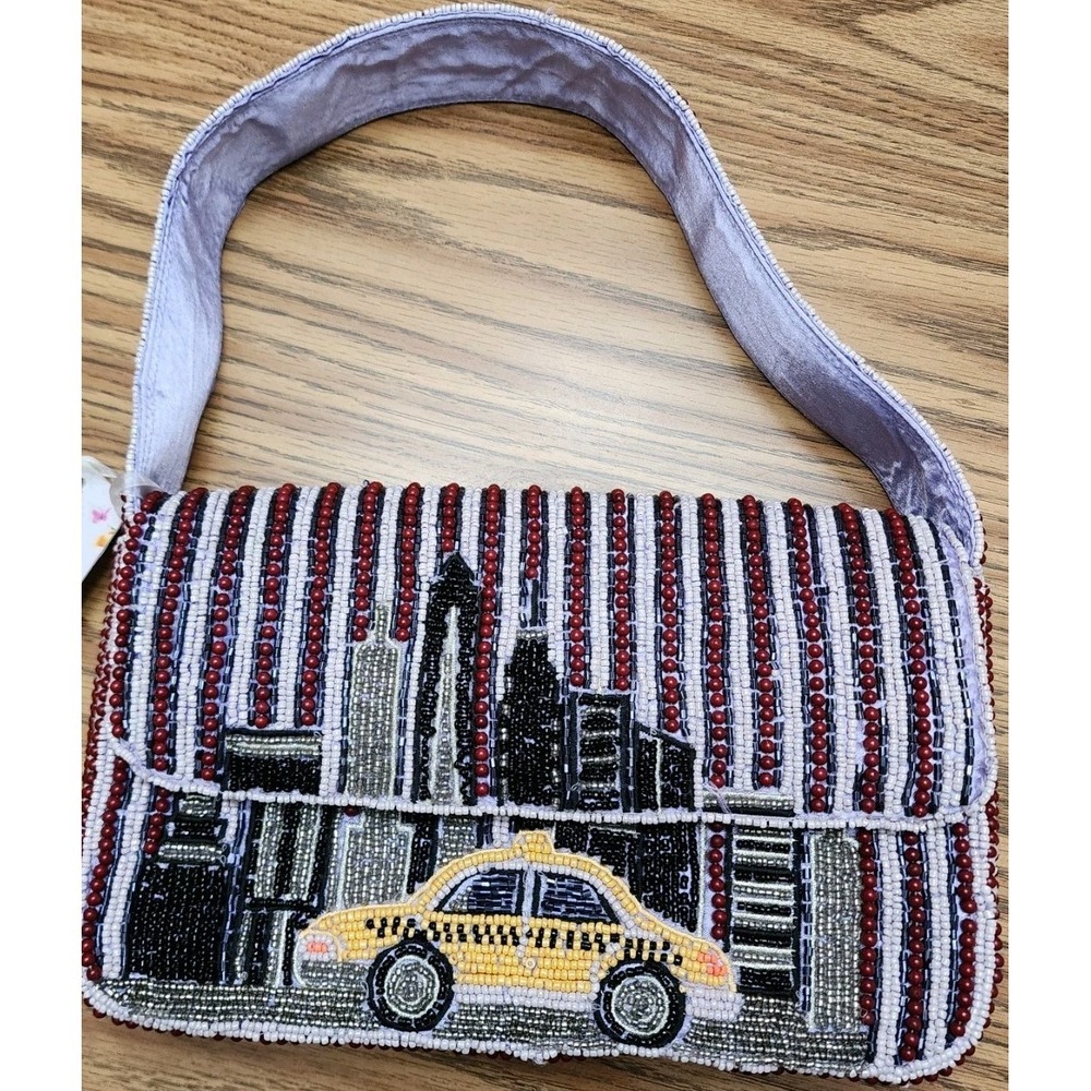 NWT Hand Beaded NYC Taxi Skyline Bag Glass Bead Purse India Artisan TicTok Taxi